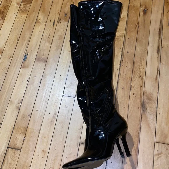 Zara Thigh High Patent Leather Boots - Picture 2 of 5